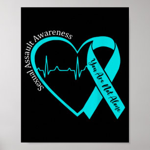 Ual Ault Awareness Month Heart Teal Ribbon Support Poster