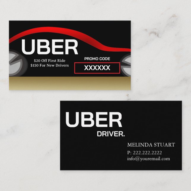 Uber Driver Modern Gold Border Referral Business Card (Front/Back)