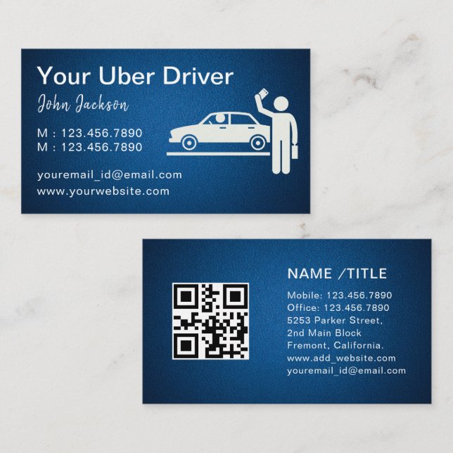 Uber Driver Taxi Limo Cool Blue Metal QR Code  Business Card (Front/Back)