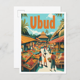 Ubud Bali Indonesia Vintage Travel Illustration Postcard