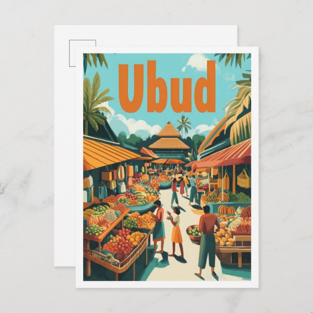 Ubud Bali Indonesia Vintage Travel Illustration Postcard (Front/Back)