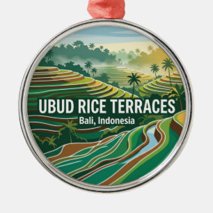 Ubud Rice Terraces Indonesia Metal Ornament