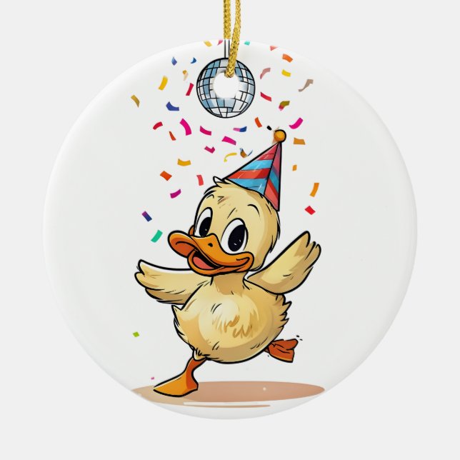 uckling Dancing Under Disco Ball with Confetti Ceramic Ornament (Front)