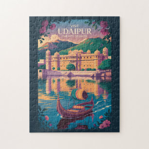 Udaipur India City Palace Illustration Travel Art Jigsaw Puzzle
