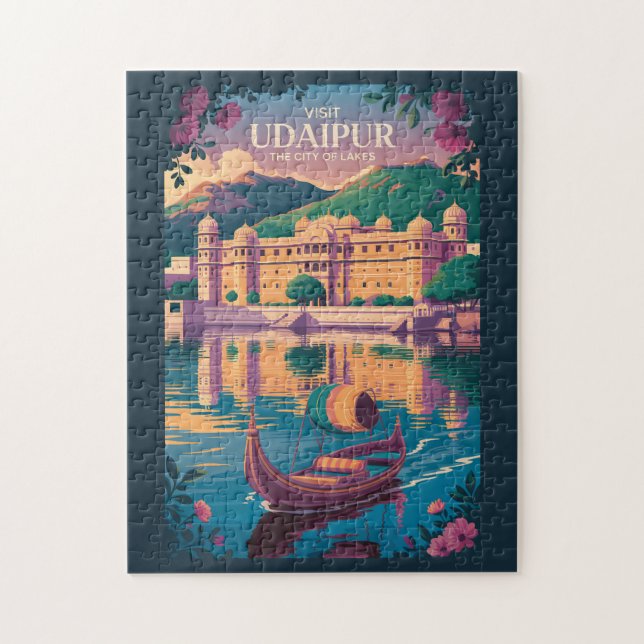 Udaipur India City Palace Illustration Travel Art Jigsaw Puzzle (Vertical)