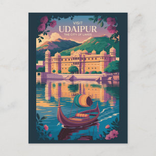 Udaipur India City Palace Illustration Travel Art Postcard