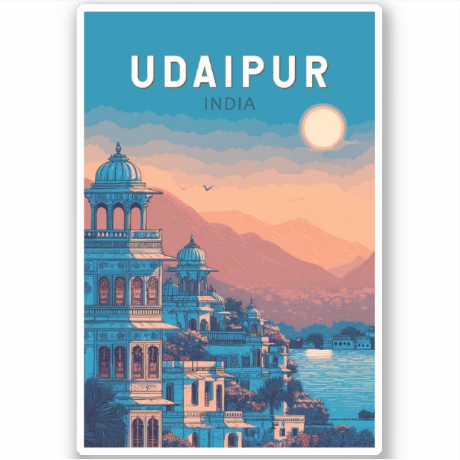 Udaipur India Illustration Travel Art Vintage (Front)