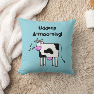 Udderly A-moo-sing Singing Cow Pun Cartoon Design Cushion