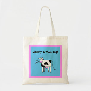 Udderly A-moo-sing Singing Cow Pun Cartoon Design Tote Bag