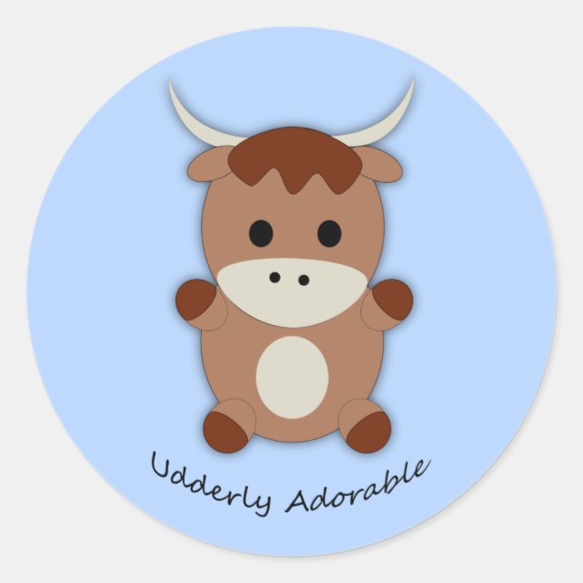 Udderly Adorable Cow Classic Round Sticker (Front)