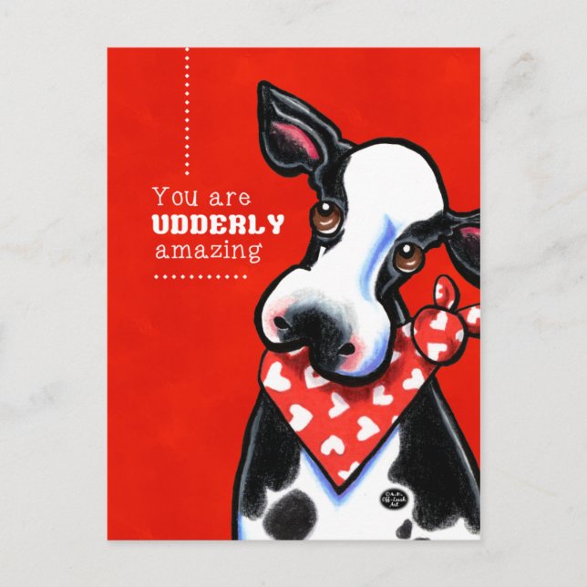 Udderly Amazing Sweetheart Cow Personalised Holiday Postcard (Front)