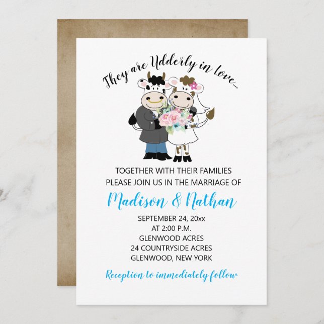 Udderly in Love Cow Couple Bride and Groom Wedding Invitation (Front/Back)
