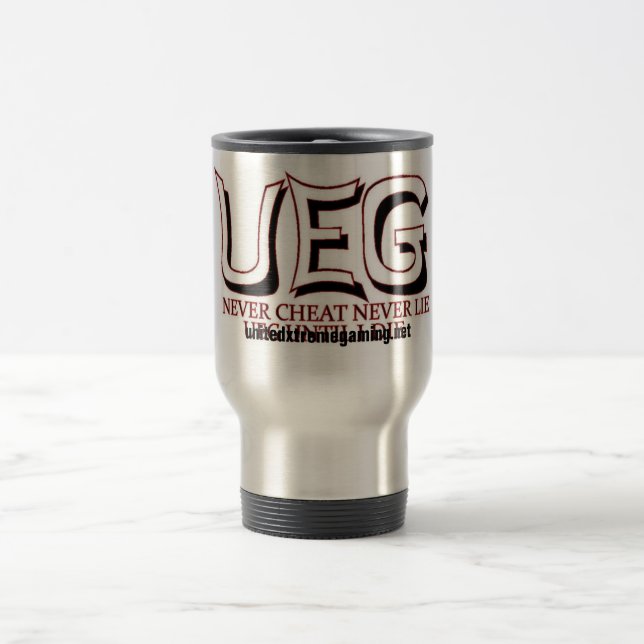 ueg never lie slogan travel mug (Center)