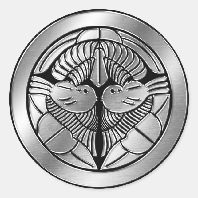 Uesugi Clan Kamon Silver Chrome Classic Round Sticker (Front)