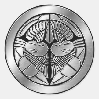 Uesugi Clan Kamon Silver Chrome Classic Round Sticker