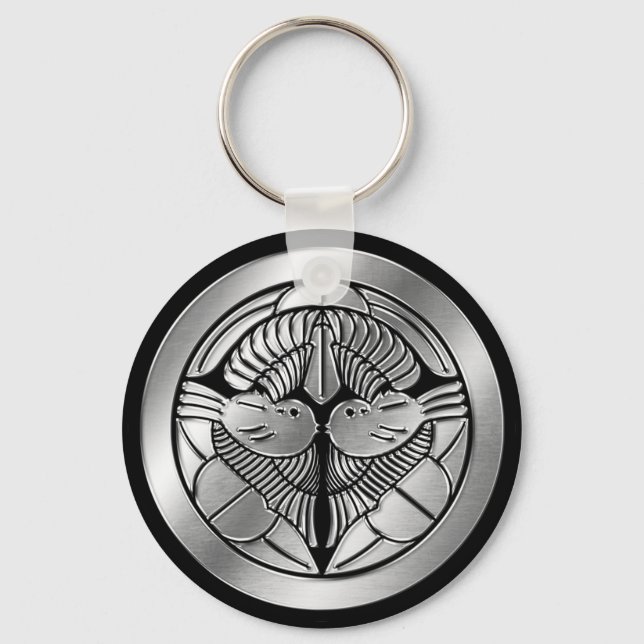 Uesugi Clan Kamon Silver Chrome Key Ring (Front)