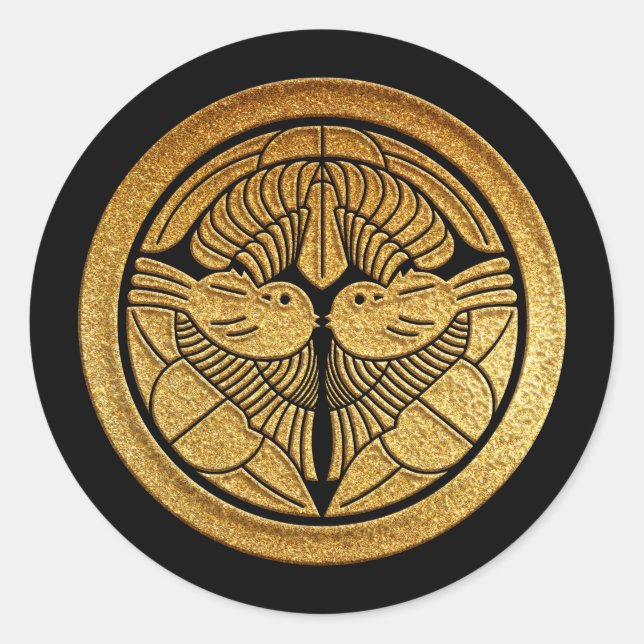 Uesugi Kamon Uesugi Sasa in Gold Classic Round Sticker (Front)