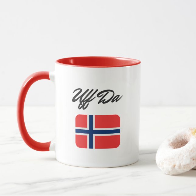 Uff Da Norwegian Flag Mug (With Donut)