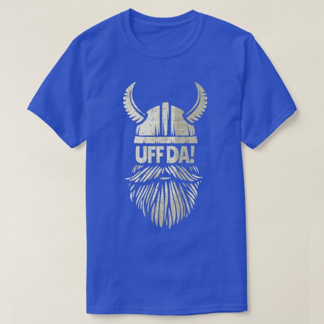 Uff Da Viking Helmet Funny Beard Scandinavian Myth T-Shirt (Design Front)