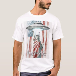 UFO 4th of July Statue of Liberty Funny Art T-Shirt