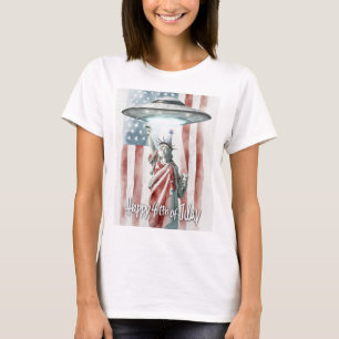 UFO 4th of July Statue of Liberty Funny Art T-Shirt
