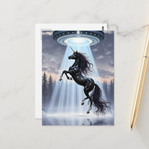 UFO Abduction of a Gorgeous Black Unicorn Postcard