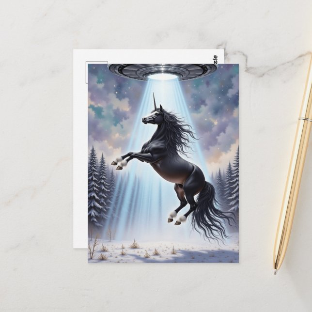 UFO Abduction of a Gorgeous Unicorn Postcard (Front/Back In Situ)