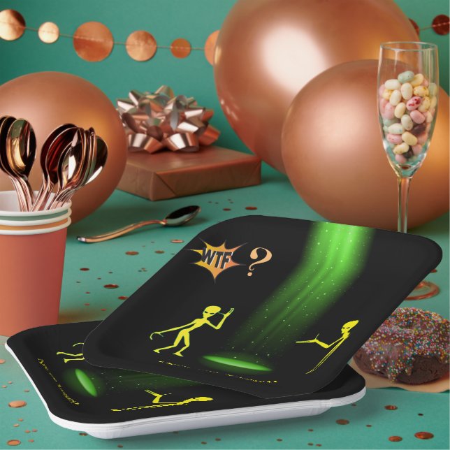 UFO Alien Abduction 👽 Are we Lost??  WTF? Paper Plate (Multi)