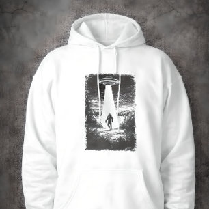 UFO Alien Abduction Beam Silhouette Sci-Fi Mystery Hoodie
