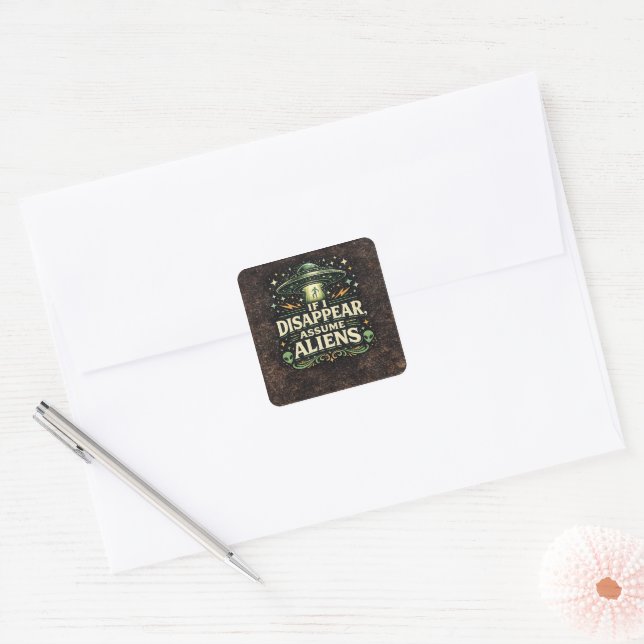 UFO Alien Abduction Humour Square Sticker (Envelope)