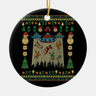 Ufo Alien Abduction Santa Gingerbread Ugly Christm Ceramic Ornament
