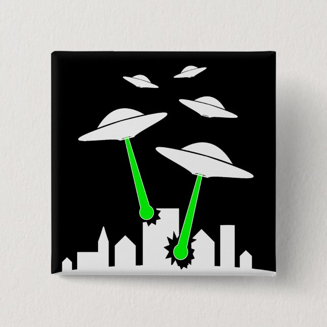 UFO Alien Attack 15 Cm Square Badge (Front)