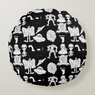 UFO, Alien, Bigfoot Cryptid  Round Cushion