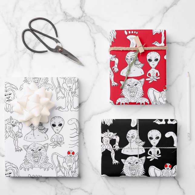 UFO, Alien, Bigfoot, Mothman, Dogman, Cryptids   Wrapping Paper Sheet (Front)