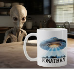 UFO Alien Personalised  Coffee Mug<br><div class="desc">This design may be personalised by choosing the Edit Design option. You may also transfer onto other items. Contact me at colorflowcreations@gmail.com or use the chat option at the top of the page if you wish to have this design on another product or need assistance with this design. See more...</div>