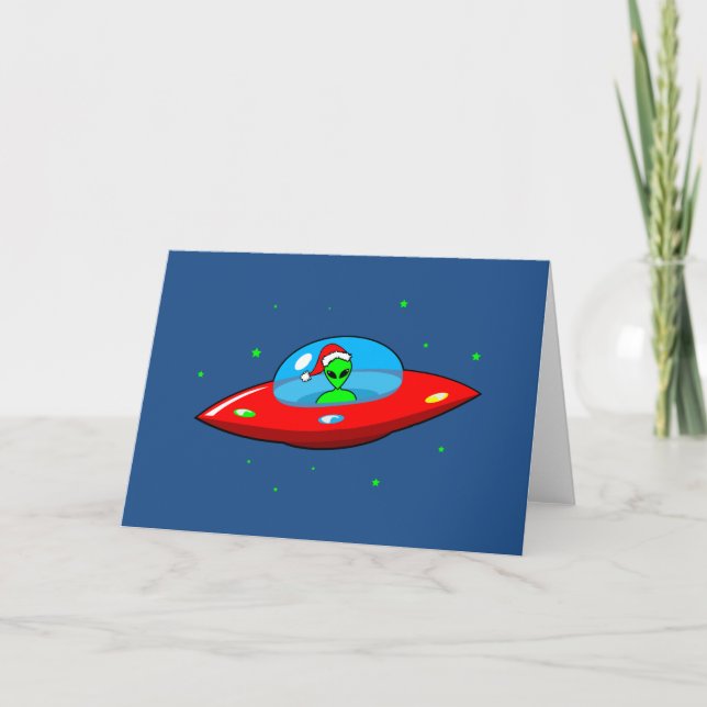 UFO Alien Santa Claus Holiday Card (Front)