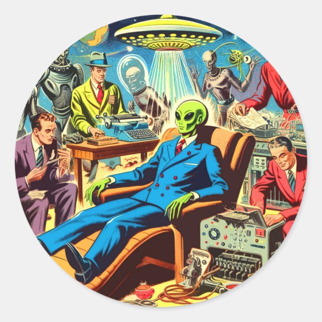 Ufo Alien Sci-fi Retro Comics Classic Round Sticker (Front)