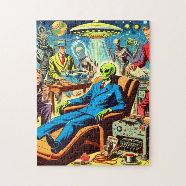 Ufo Alien Sci-fi Retro Comics Jigsaw Puzzle (Vertical)