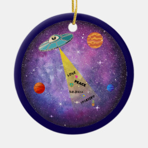 UFO Alien space spaceship star people Ceramic Ornament