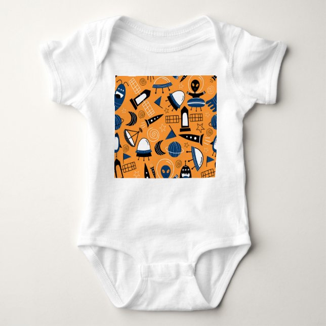 UFO alien, spaceships, kids pattern Baby Bodysuit (Front)