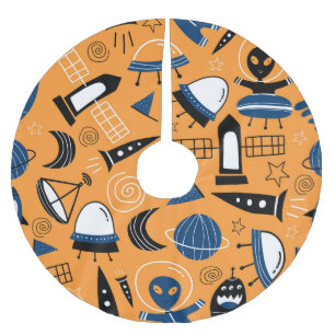 UFO alien, spaceships, kids pattern Brushed Polyester Tree Skirt