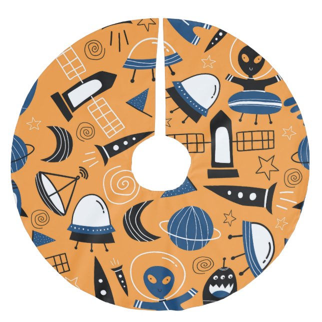 UFO alien, spaceships, kids pattern Brushed Polyester Tree Skirt (Front)