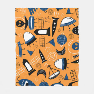 UFO alien, spaceships, kids pattern Fleece Blanket