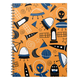 UFO alien, spaceships, kids pattern Notebook