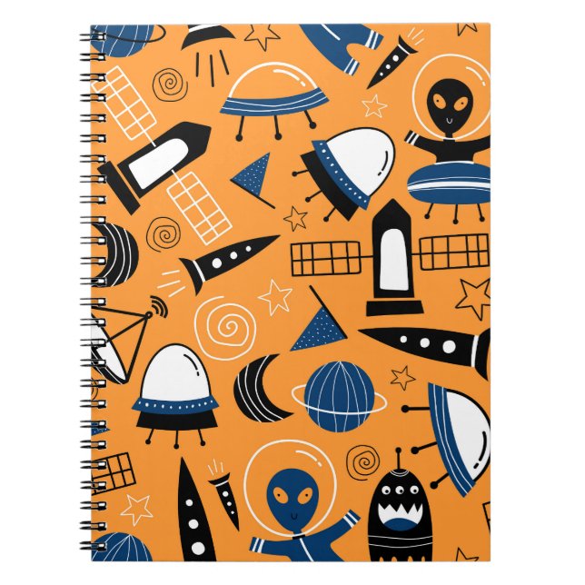 UFO alien, spaceships, kids pattern Notebook (Front)