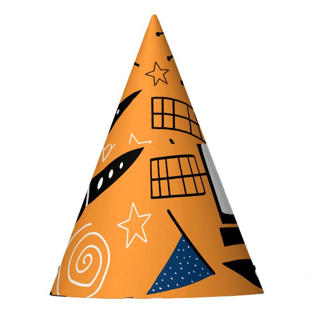 UFO alien, spaceships, kids pattern Party Hat (Front)
