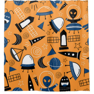 UFO alien, spaceships, kids pattern Shower Curtain