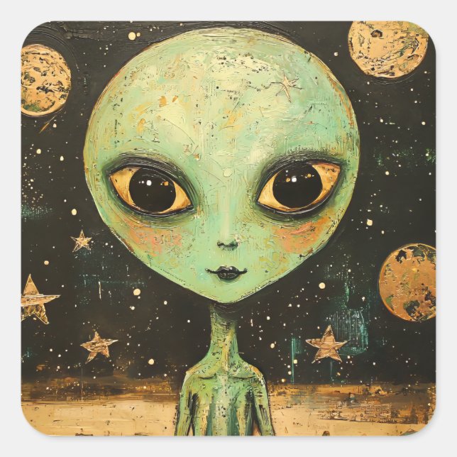 UFO Alien Square Sticker (Front)