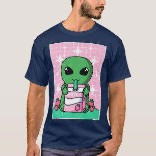 UFO Alien Strawberry Milk Shake Carton Japanese Ka T-Shirt