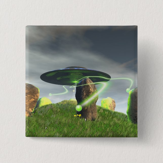 UFO and Ancient Stone Circle Button (Front)